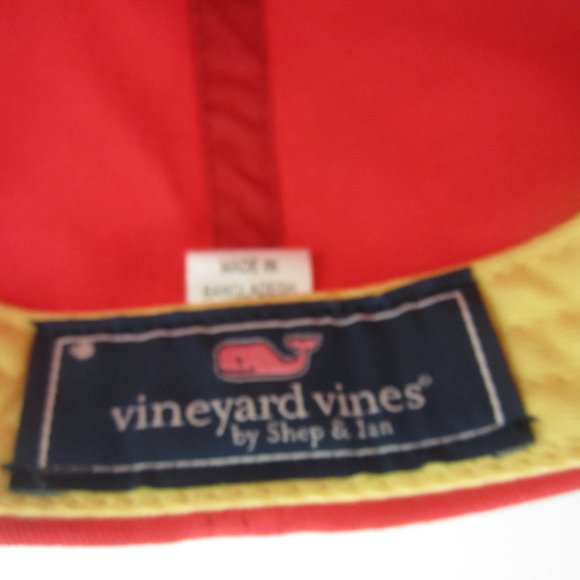 Vineyard Vines Hat Cap Mens One Size Red Yellow Whale Adjustable 100% Cotton - Picture 8 of 8